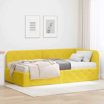 vidaXL Hoekbedframe Geel 100 x 200 cm Fluweel, Verzenden, Nieuw, Eenpersoons, Stof