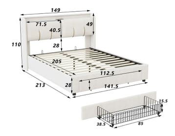 Gestoffeerd Bed 160/140x200 cm met LED, USB en Opbergruimte, Verzenden, Nieuw