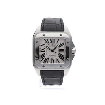 Cartier Santos Automatic 100 XL W20076X8 / 2656; Automati..., Ophalen of Verzenden, Zo goed als nieuw, Leer, Overige merken