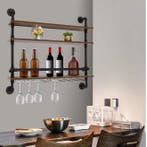 Industriële Wand Wijnrek – 3-Lagen Hout en Metaal, 92 cm, Huis en Inrichting, Woonaccessoires | Wijnrekken, Verzenden, Nieuw