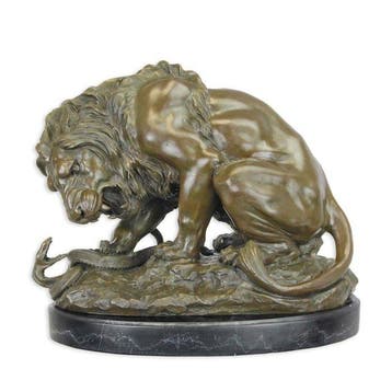 sculptuur, Large and Heavy Hand-Sculpted Bronze Lion