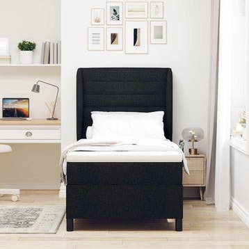 vidaXL Boxspring bed met matras met hoofdeinde Zwart 90 x, Eenpersoons, Verzenden, Zwart, Nieuw