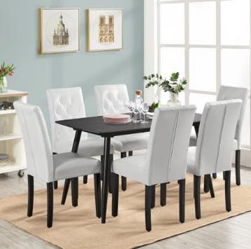 2dekans | Yaheetech Eetkamerstoelen Set van 2 - Wit - 45,5 x, Huis en Inrichting, Ophalen of Verzenden, Zo goed als nieuw, Wit
