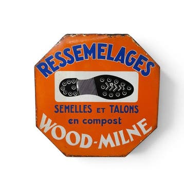 Emaille reclame bord Ressemelages Wood-Milne, Frankrijk -