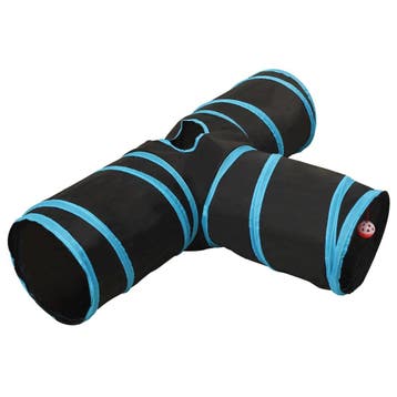 vidaXL Kattentunnel 3-voudig 90 cm polyester zwart en blauw, Verzenden, Nieuw