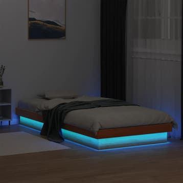 vidaXL Bedframe met LED massief grenenhout wasbruin 100x200, 100 cm, Eenpersoons, Bruin, Verzenden
