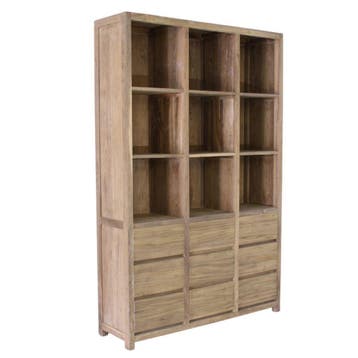 Teak boekenkast 9 vakken, 9 laden -  Geborsteld gerecycled, Ophalen of Verzenden, Nieuw
