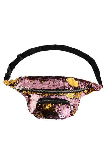KIMU® Heuptasje Rond Voorvak Pailletten Roze Goud Heuptas Se, Ophalen of Verzenden, Nieuw, Overige typen