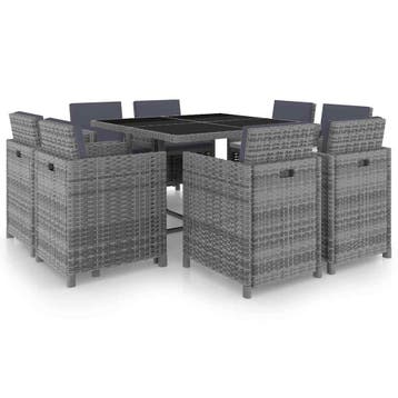 vidaXL 9-delige Tuinset met kussens poly rattan antraciet, Verzenden, Nieuw, Meer dan 8 zitplaatsen, Tuinset