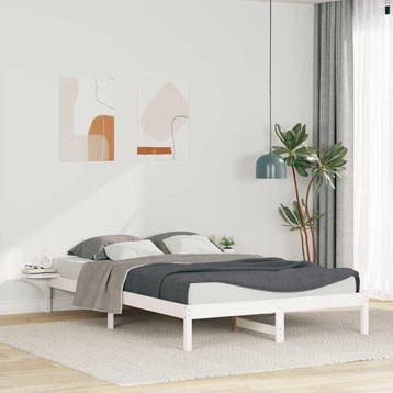 vidaXL Bedframe met Zijtafels Wit 160 x 210 cm Massief, Huis en Inrichting, Slaapkamer | Bedden, Verzenden, Nieuw, Wit, Hout