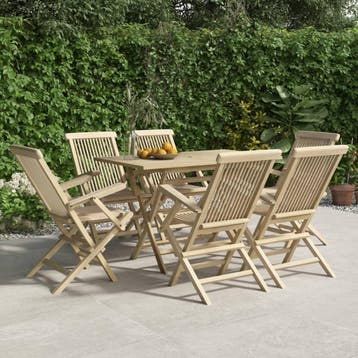 vidaXL 7-delige Tuinset massief teakhout grijs, Tuin en Terras, Verzenden, 6 zitplaatsen, Nieuw, Tuinset