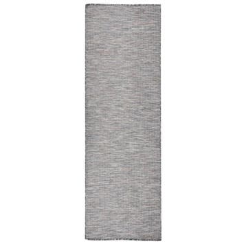vidaXL Buitenkleed platgeweven 80x250 cm bruin en blauw, Verzenden, Nieuw, Zwart