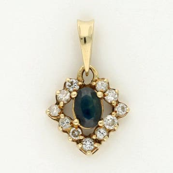 Hanger - 14 karaat Geel goud - Diamant - Saffier