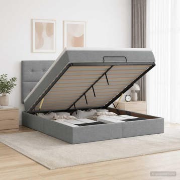 vidaXL Ottoman bed met matras Lichtgrijs 140 x 200 cm Stof, Verzenden, Nieuw