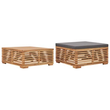 vidaXL Tuintafel en voetensteun met donkergrijs kussen, Verzenden, Nieuw, Teakhout