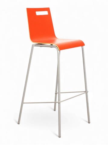 Thereca Tommy 1s barkruk, houten kuip, metalen frame, roo..., Ophalen of Verzenden, Gebruikt, Overige kleuren