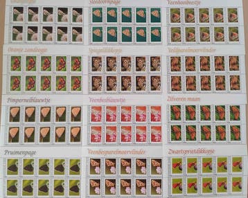 12 vellen van 10 postzegels met vlinders postfris, Ophalen of Verzenden, Na 1940, Postfris