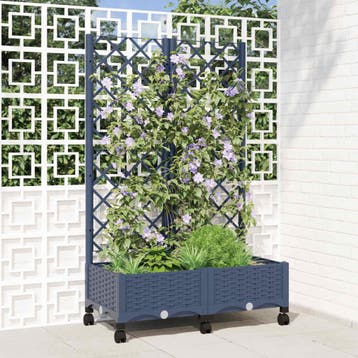 vidaXL Tuinplantbak met schutting en wielen Blauw Grijs PP, Verzenden, Nieuw, Minder dan 60 cm