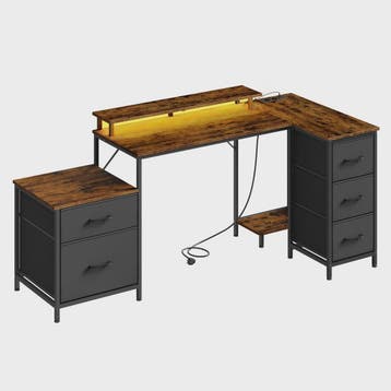 L-vormig Gaming Bureau met 5 Lades, USB Opladen & LED Verlic, Verzenden, Nieuw