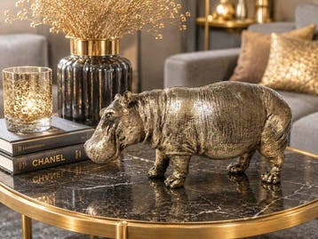 Beeld, hippopotamus (hippo) in gold bronze finish - 24 cm -