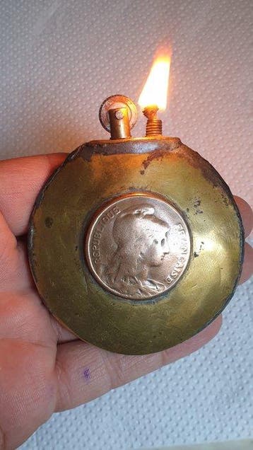 WWI Trench Art Lighter – Great Britain - France Alliance -, Nieuw
