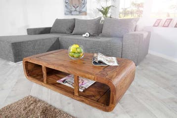 Massieve salontafel GEBOGEN 100cm Sheeshamhout TV-lowboard, Huis en Inrichting, Tafels | Salontafels, Ophalen of Verzenden, Nieuw
