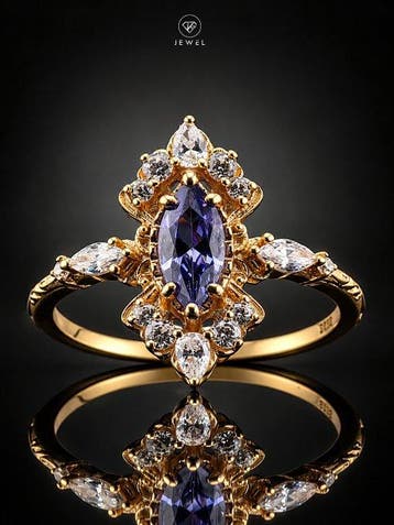 Zonder minimumprijs - Ring Blue Tonzonite Ring - Goudverguld, Nieuw