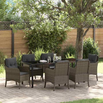 vidaXL Tuin eettafelset 7 st Grijs poly rattan, Verzenden, Nieuw, Rotan, 7 zitplaatsen