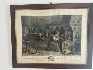 Jacques-Philippe Le Bas (XVIII) da Teniers - Le Chimiste, Antiek en Kunst