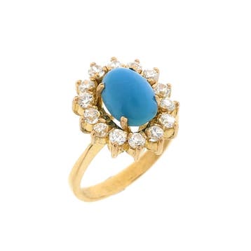 Gouden ring met topaas en zirconia, 18 tot 19, Gebruikt, Overige kleuren, Ophalen of Verzenden