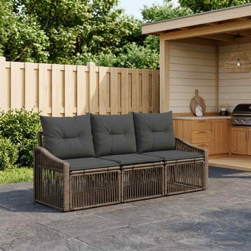 vidaXL Tuinbankenset 3 st Grijs poly rattan, Verzenden, Nieuw, 3 zitplaatsen