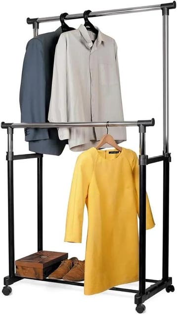 PARENCE dubbel kledingrek op wielen tot 160 cm zwart, Huis en Inrichting, Verzenden, Nieuw