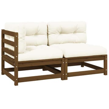 vidaXL 2-delige Loungeset met kussens grenenhout honingbruin, Verzenden, Nieuw, Loungeset