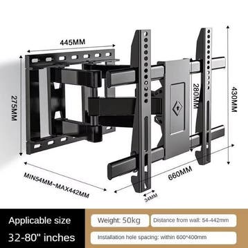 Full Motion TV Muurbeugel 32-80 inch 6-Arm Verstelbaar, Verzenden, Nieuw