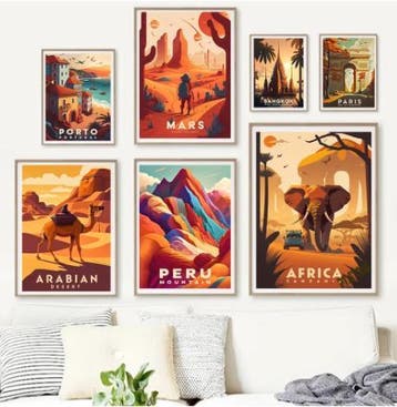 Wereld Steden Canvas Poster Reis Landmarks Decor, Verzenden, Nieuw