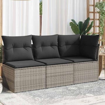 vidaXL Tuinbank 3-zits met kussens poly rattan grijs, Verzenden, Nieuw