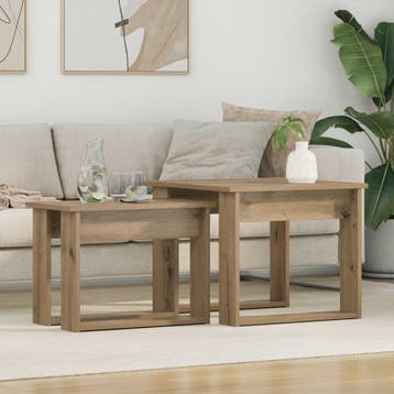 vidaXL Koffietafel Set 2 st Artisan Eiken 50 x 52 x 42 cm, Verzenden, Nieuw, Overige houtsoorten, 50 tot 100 cm