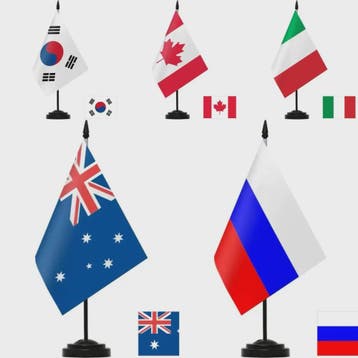 Bureauvlag Set: Australië, Canada, Italië, Zuid-Korea & Rusl, Diversen, Vlaggen en Wimpels, Verzenden, Nieuw