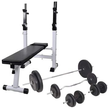 vidaXL Trainingsbank met gewichtenrek en halterset 90 kg, Verzenden, Nieuw