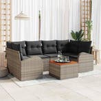 vidaXL Tuinbankenset met kussen 7 pcs Grijs poly rattan, Verzenden, Nieuw, Rotan, 7 zitplaatsen