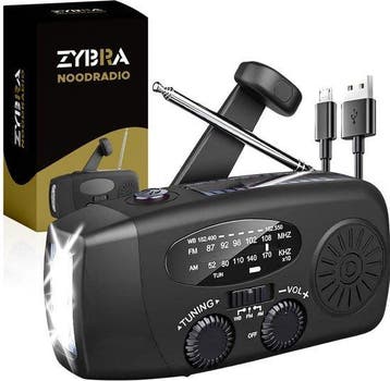 Zybra® Draagbare Noodradio - Powerbank 2000 mAh - Zaklamp -, Verzenden, Nieuw, Radio
