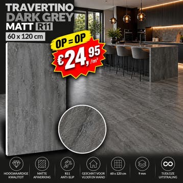 Travertino Dark Grey Matt R11 60x120 | ACTIE €24,95/m², Nieuw
