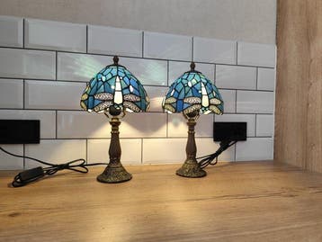 Bureaulamp (2) - Glas-in-lood - Set Tiffany tafellampen, Antiek en Kunst, Antiek | Lampen