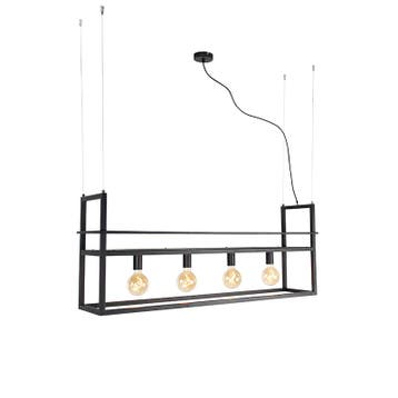 Smart hanglamp zwart met rek large 4-lichts incl. Wifi G95, Verzenden, Nieuw, Industrieel