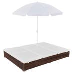 vidaXL Loungebed met parasol poly rattan bruin, Verzenden, Nieuw