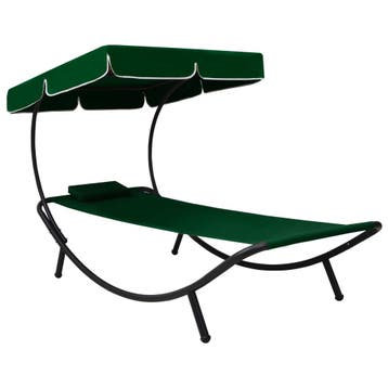 vidaXL Loungebed met luifel en kussen groen, Tuin en Terras, Verzenden, Nieuw