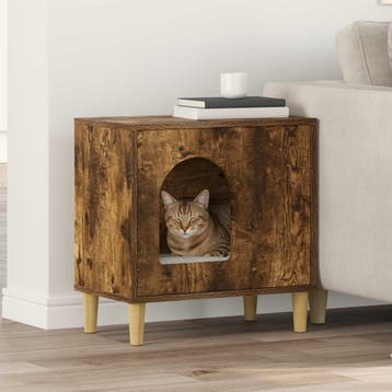 vidaXL Kattenhuis Gerookt eiken 51 x 30 x 52 cm Bewerkt hout, Verzenden, Nieuw