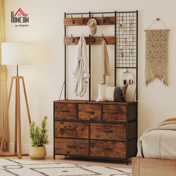 HOMCOM 4-in-1 Entree Meubel met 7 Lades en 14 Haken - Indust, Verzenden, Nieuw