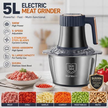 Krachtige 5L RVS Elektrische Vleesmolen & Food Chopper - Mul, Verzenden, Nieuw in verpakking