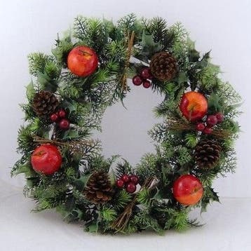 Herfst- en Kerstkrans Kunst 45 cm met Appels en Denneappels, Ophalen of Verzenden, Nieuw